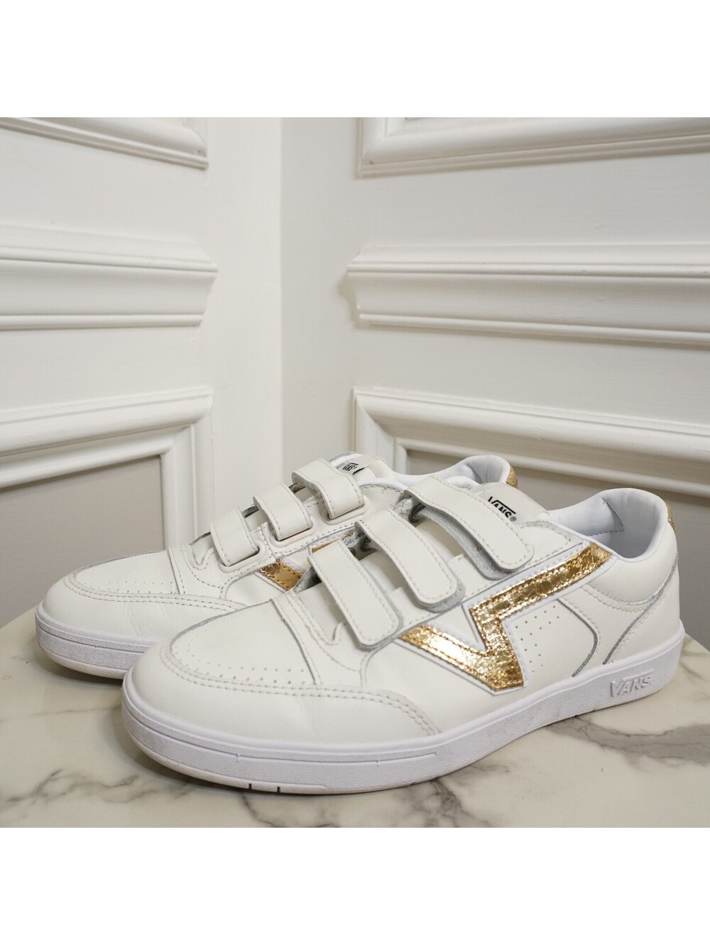 Vans White and Gold Strap Sneakers